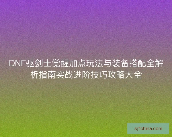 DNF驱剑士觉醒加点玩法与装备搭配全解析指南实战进阶技巧攻略大全